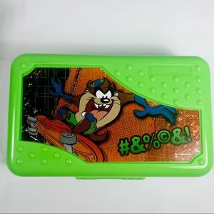 Vintage Looney Tunes Skateboard Taz Pencil Box & Bonus Hot Wheels Pencils + More